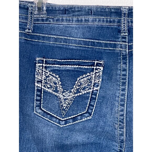 VGS Women Capri Jeans Blue Size 14 Stretchy Cotton Embroidered Pockets Mid-Rise - Picture 10 of 16